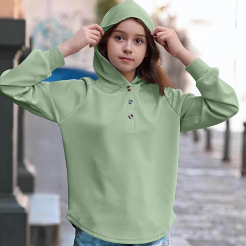 Girls Hoodies Long Sleeve Sweatshirt Button Collar Pullover Hoodie Curved Hem Hooded Sweatshirts Tween Girl Clothes2