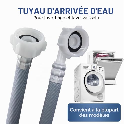 YUANNY Tuyau Machine à Laver et Lave Vaisselle 1,5 m，D'Alimentation en Eau Coudé/Droit, Utilisation Universelle，Ø 3/4" Tuyau pour lave-linges – vue 2