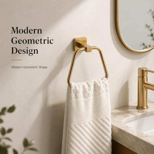 Image of Brushed Gold Towel Ring for Bathroom, Kitchen Bath Towel Holder Hangers Wall Mount Heavy Duty Stainless Steel