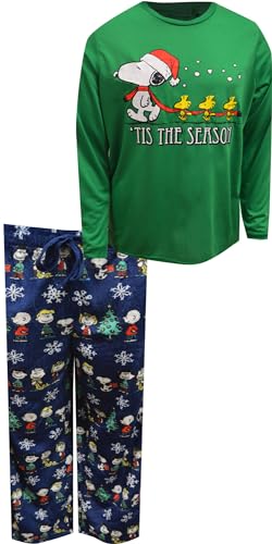 MJC Mens Peanuts Snoopy and Woodstock Tis The Season Guys Pajama Set