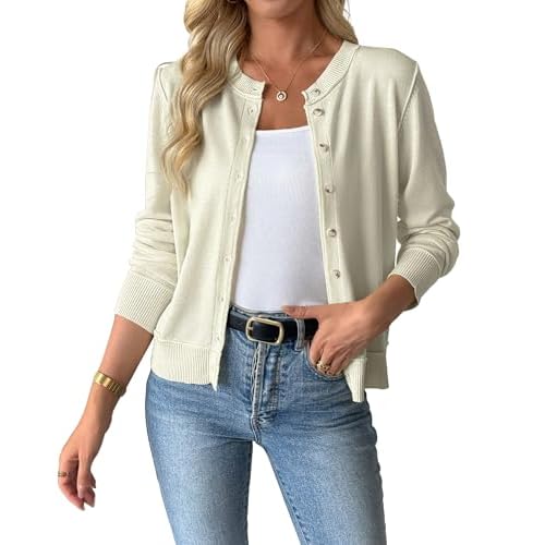 Bsubseach Lightweight Cardigan Sweaters for Women Open Front Button Down Knit Cardigans Sweater Top Fall Clothes Cream XX-Large