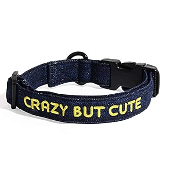 Lana Paws Denim Crazy But Cute Embroidered Adjustable Dog Collar Belt (L)_Pack of 1