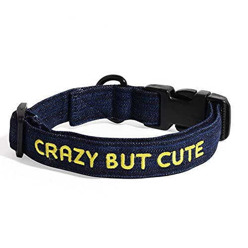 Lana Paws Crazy But Cute Embroidered Denim Adjustable Dog Collar Belt (S) (B09CMLCPQM) Amazon Price History, Amazon Price Tracker