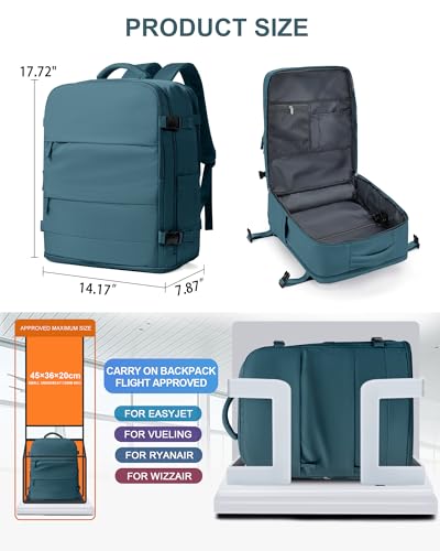 Image of coowoz Large Travel Backpack Carry On for Women Man Waterproof Gym Backpacks Mochila de Viaje Travel Bag Essentials Teacher Personal Item Backpack Rucksack Airplane Accessories Must Haves Peacock Blue