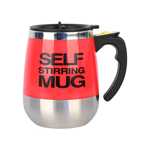 Domary Taza de Agitación Automática Taza de café Mezcla Automática Eléctrica Agitación Acero Inoxidable 400 Ml con Tapa para café Té con Leche Chocolate (Roja)