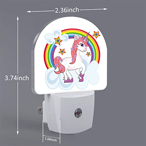 Cartoon Unicorn Night Light Beautiful Fantasy Unicorn And Rainbow Night Lights Plug Into Wall With Dusk To Dawn Sensor Led Lights Automatic Night Light For Boys Girls Home Decor 0.5W Energy Saving #TOP3