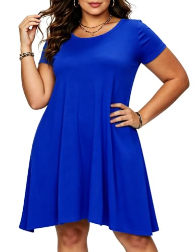 Image of Afibi Womens Short Sleeve Loose Pockets Dress Casual Swing T-Shirt Dresses