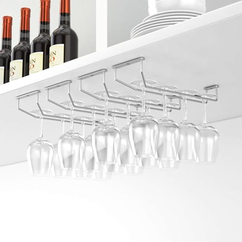 FOMANSH 14-Inch Wine Glass Rack Under Cabinet, Wine Glass Holder, Metal Stemware Rack, Wine Glass Storage Hanger, Single Rail Wine Glass Hanging Rack for Kitchen Bar, Set of 4 by FOMANSH - Image 7
