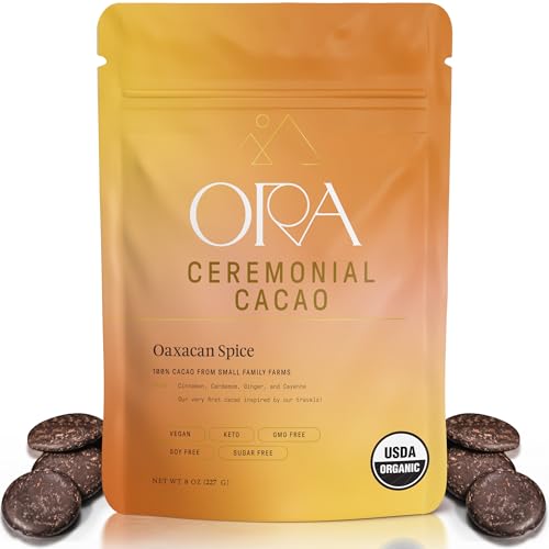 ORA Ceremonial Cacao - Oaxacan Spice - Organic 100% Cacao with Cinammon, Cardamom, Ginger - Ethical - High Flavanol - Unsweetened - Heavy Metals Tested - 8oz