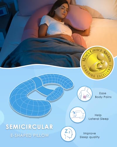 QUEEN ROSE Cooling Pregnancy Pillows, E Shaped Maternity Pillow for Sleeping, with Extra Wedge Pillow for Belly Support, 60 Inch Full Body Pillow, Pink