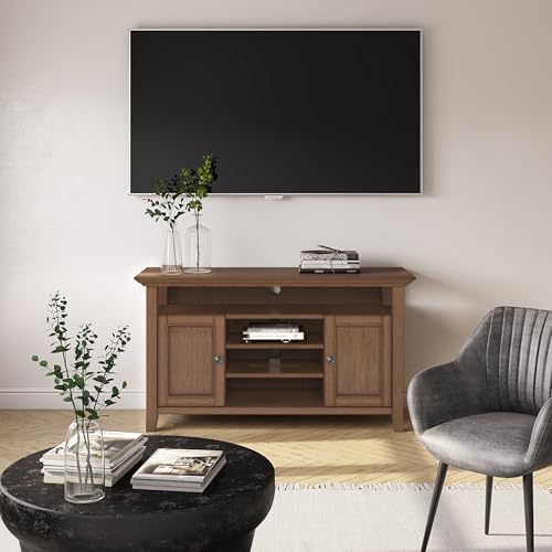 Image of SIMPLIHOME Amherst 72 inch Wide Solid Wood TV Stand in Fog Grey