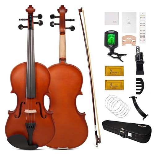 PHOENIX - Juego de violín 4/4 de tamaño completo, juego de violín para adultos principiantes con lazo...
