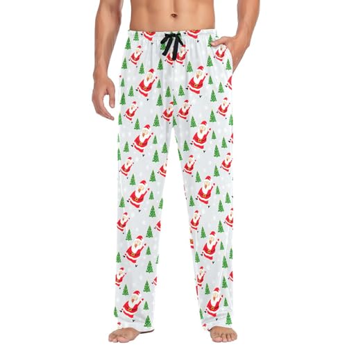 Christmas Trees and Santa Men's Pajamas Pants Cotton Sleep Bottoms Pants Lounge Sleepwear - S
