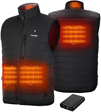 TIDEWE Men’s Lightweight Heated Vest with Battery Pack (Black, Size S)