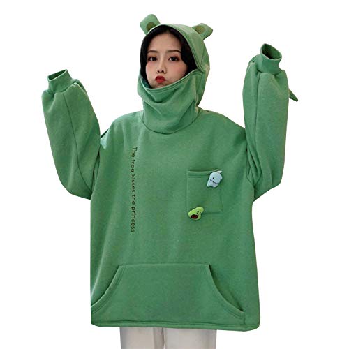 Mylleure Women Funny Frog Hoodie Cute Animal Shape Novelty Hooded Sweatshirt Zip Up Pullover Top With Flap Pockets Medium A Green #TOP3