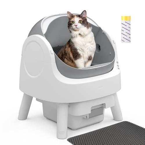 Self-Cleaning Automatic Litter Box with Open Top Design, Spacious and Stress-Free for Cats, 10L Large Waste Bin and Simple App-Free Operation, Grey