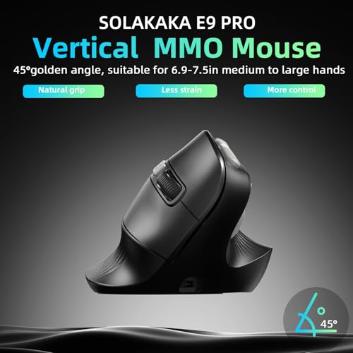 Image of SOLAKAKA E9 PRO Vertical MMO Gaming Mouse with 8K Dongle- 36000 DPI PAW3395 Sensor,8,000Hz Polling Rate,Tri-Mode Ergonomic Wireless Mouse with 10 Side Buttons,RGB Mouse for PC /Mac - Black