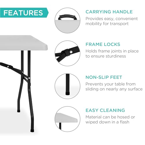 Image of Best Choice Products 8ft Plastic Folding Table, Indoor Outdoor Heavy Duty Portable w /Handle, Lock for Picnic, Party, Pong, Camping - Light Gray