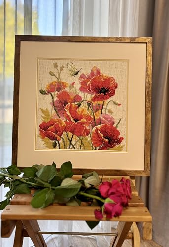 Image of RIOLIS - Colors of Flame 2214, Cross Stitch Kits 11 inch x 11 inch, Cross Stitch Kits for Adults, Floral Counted Cross Stitch Kits, Embroidery Kit for Beginners & Advanced, Crossstitching Kits