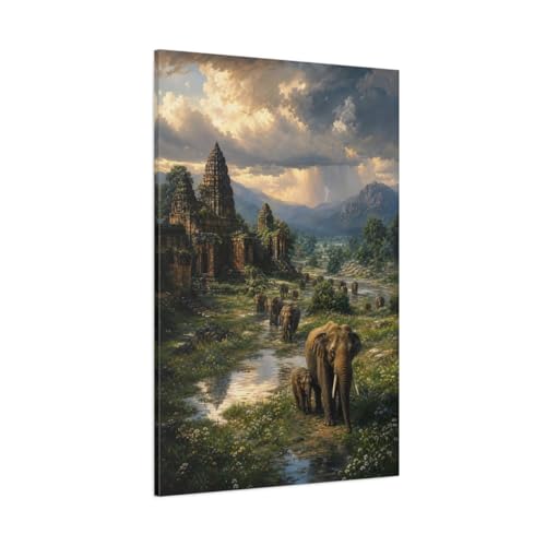 Tableau de ruines de temple antique 80x120 cm pour salon