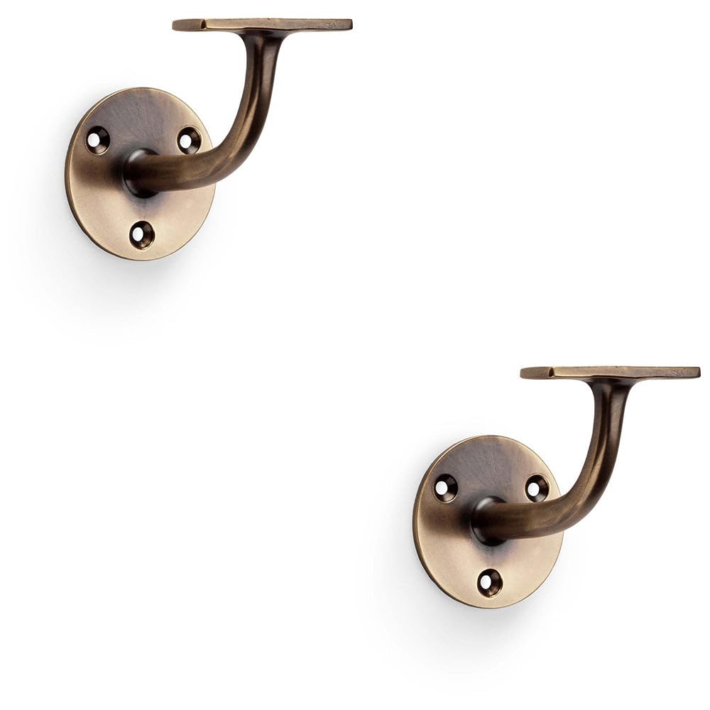 2 Pack - Heavy Duty Stair Handrail Bannister Bracket Arm - Antique Brass 82mm Proj Holder