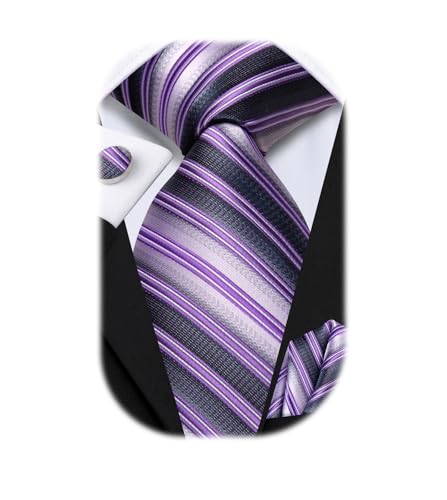 Image of Hi-Tie Mens 70inches Tie Set Extra Long Necktie for Men Cufflinks Handkerchief Big Tall Men Business Wedding