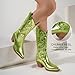 driceic Green Glitter Wide Calf Metallic Embroidered Cowboy Boots For Women Sparkly Mid Calf Chunky Heel Pull on Pointy Toe Western Cowgirl Boots Fashion Vintage Short Booteis For Girl 8.5