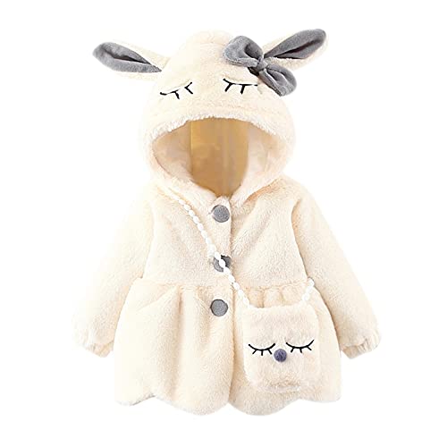 RNTOP Toddler Baby Girls Winter Coat Faux Furry Fleece Jacket Rabbit Bunny Ear Coats with Bag (White, 18-24 months)