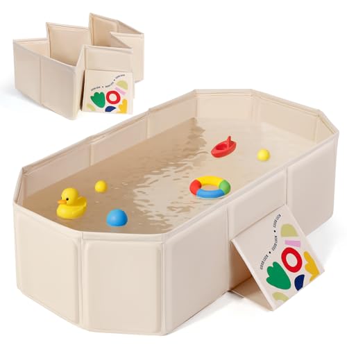 Orzbow Bañera Bebe Plegable, Portatil Bañeras para Bebes con Soporte Triangular, Viaje Bañera de Bebe para Uso Exterior, Para Niños de 0 a 8 Años, Se Pliega Hasta 0,1 m³, Ahorrar Espacio, Blanco