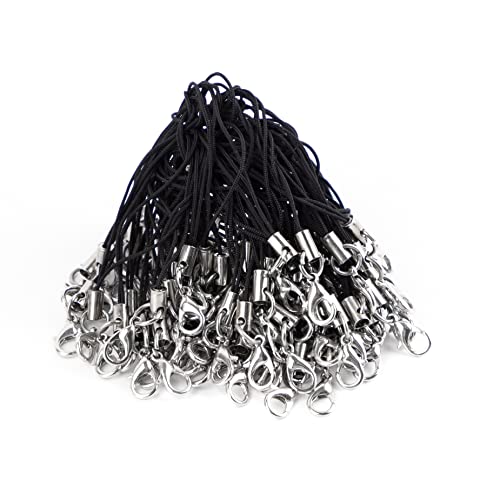 Framendino 50 Pack Strap Charm Cords Lobster Clasp Lariat Lanyard Cord String for DIY Jewelry Making USB Drive Keys Keychain Cellphone ID Name Tag Badge Holders Trinkets Black