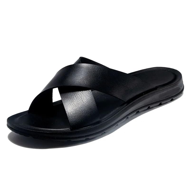 Chaussures d'été de plage et d'hôtel en cuir italien tongs légères à enfiler pour homme