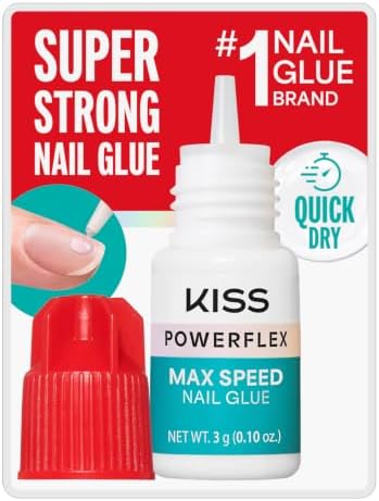 Kiss PowerFlex Maximum Speed Nail Glue - Fast Drying Adhesive for Glue-On Nails & Repairs with Nozzle Tip Applicator, Ideal for Tips & Wraps, Net Wt. 0.10 oz (3g)