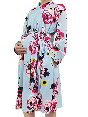 Image of SUFEINI Maternity Robe and Matching Baby Swaddle Blanket Set, Mommy Robe with Receiving Blanket Girls Boys Sleepwear