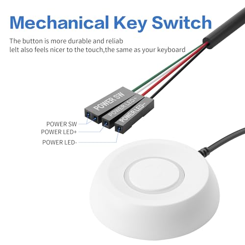 Image of YAODHAOD PC Power Button Desktop, Desktop Computer External Power Switch,PC Power Supply Button SW Extension for Computer Motherboard-2M (White)