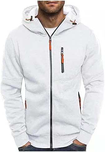 Long Sleeve Tops Men Casual Spring Beach Plus Size Cotton Hooded Sweatshirt Zipfront Comfortable Comfort Solid Color Sweatshirt Mens White