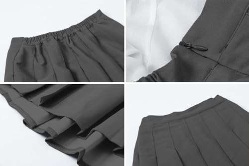 SANGTREE- Saia plissada longa feminina com bolsos, saias de cintura alta lisas de uniforme escolar e