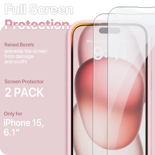 Image of GOODVISH Compatible with iPhone 15 Case, Silicone Upgraded [Enhanced Camera Protection] Phone Case with [2 Screen Protectors], Soft Anti-Scratch Microfiber Lining Inside, 6.1 inch, Sand Pink