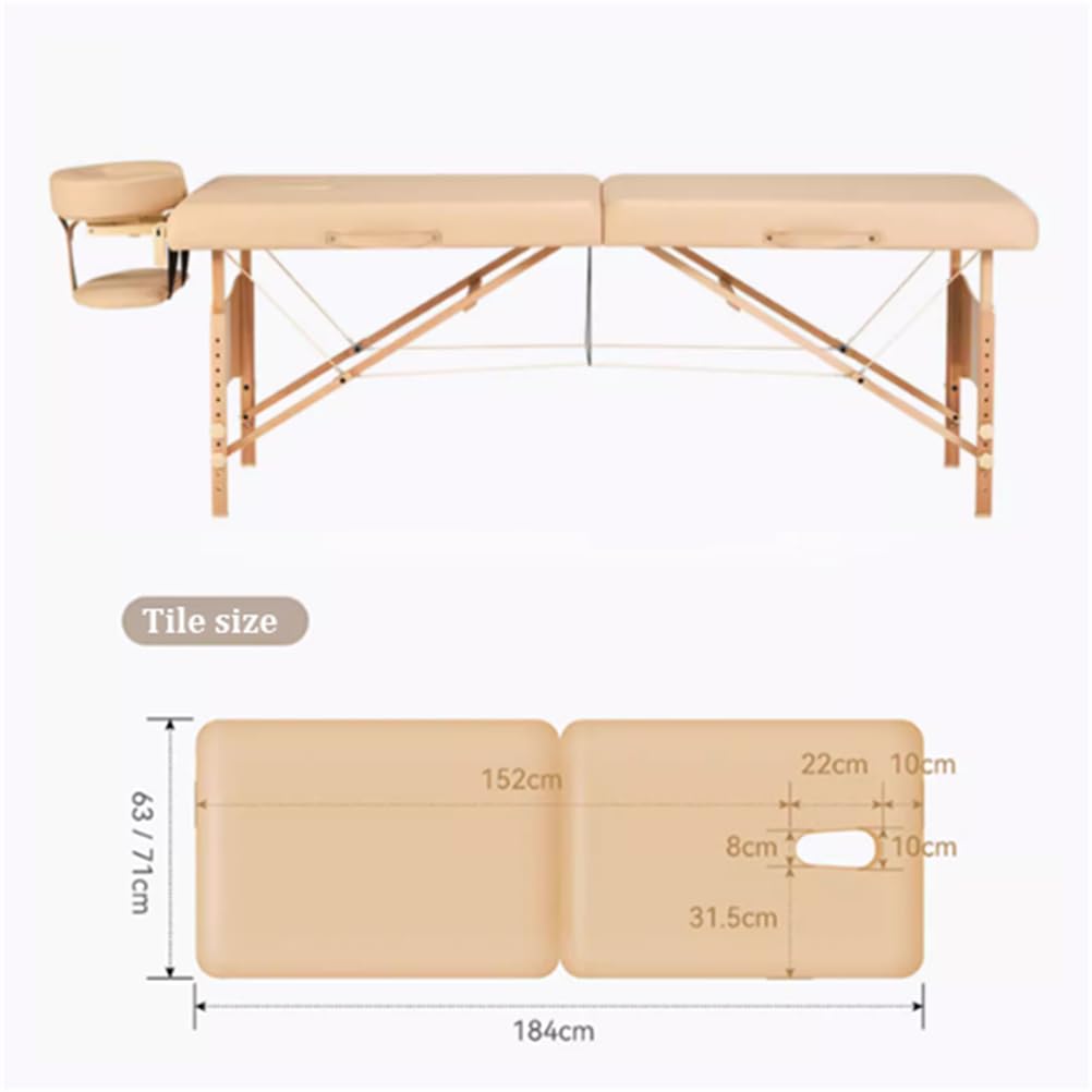 Lettino da Massaggio Pieghevole, Lettino da Bellezza Portatile Pieghevole, tavoli da Spa Regolabili in Altezza, Lettino da Salone di Bellezza con Struttura in Legno,Beige,184x71cm