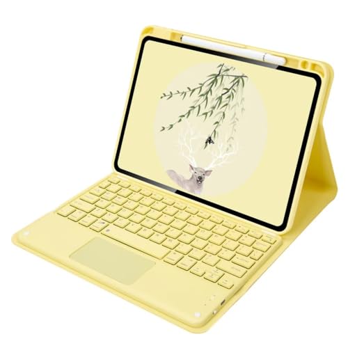 For iPad 第10世代 10.9 2022用タッチパッドキーボード付きケース 日本語キーボード 分離型キーボード 鉛筆ホルダー付きキーボードケース スタンド機能 PUレザーカバー (イエロー)
