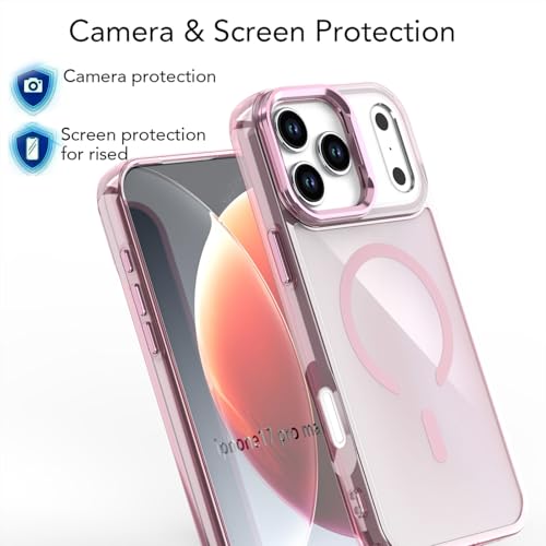 Coque silicone iPhone 14 rose rigide béquille de protection magnétique