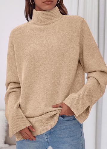 KIRUNDO Fall Sweaters for Women 2025 Turtleneck Ribbed Long Sleeve Casual Loose Knit Pullover Tops Fashion Winter Clothes4