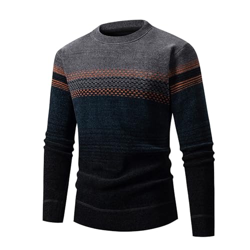 Men's Crewneck Sweater Casual Knitwear Pullover Sweaters Slim Fit Lightweight Long Sleeve Stripes Print Knitted Tops