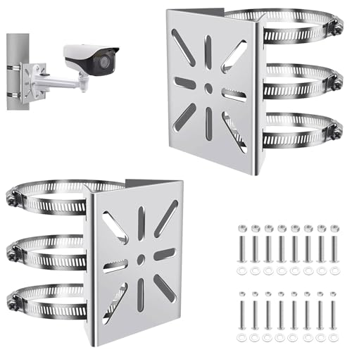 2 Sätze Masthalterung Universal Halterung für überwachungskamera Vertikale Stangenhalterung Edelstahl Eckhalterung Kamera Befestigung mit 6 Verstellbaren Schlaufen 20 cm für CCTV Kamera Outdoor