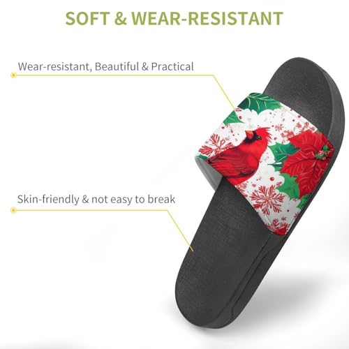 Cardinal Bird Poinsettias Shower Slippers for Women Men Casual Non-Slip Slide Sandals Beach Bathroom Shoes3