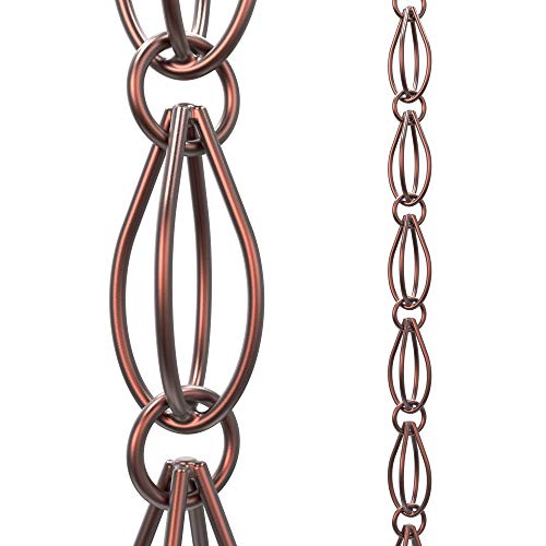 Rain Chains Direct Double Oval Loop, 8.5 Feet Length, 100% Copper, Functional and Decorative Replacement for Gutter Downspouts