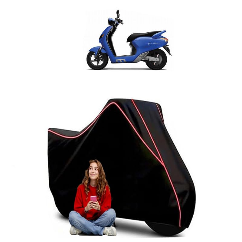 Image of I Flow BS6 Scooty Bike Cover Water Resistant Outdoor Use Universal Fit Scooters Motorcycles Heavy Duty UV Protection Dust Rain Scratch Resistant Elastic Bottom Black Blue Piping