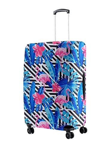Image of Cortina Tropical Print Travel Suitcase Eco-Friendly Cover | Small | Fits 18-22 Inch Luggage | Polyester-Spandex | 55cm (20 inches) | Luggage Protectors | Anti Scratch /Dust | Pack of 1 | Blue 3