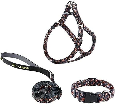 Dog Harness Collar Leash Set Adjustable Duty No Pull Halter Harness Buckle with Locking System Double D Ring for Small Medium Puppy Training Walking Running(Medium,Star)