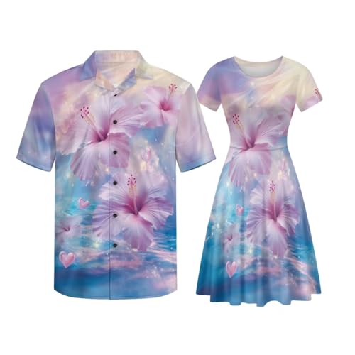 Image of AFPANQZ Couple Matching Outfit Casual Men's Button Down Shirt or Short Sleeve Summer Sundresses Dresses for Women 2026