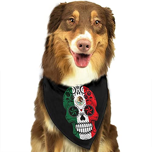 Mexican Flag Sugar Skull Dog Bandana,Dog Bandanas Triangle Bibs Scarf Accessories for Small Medium Large Dogs Cats Pets Animals